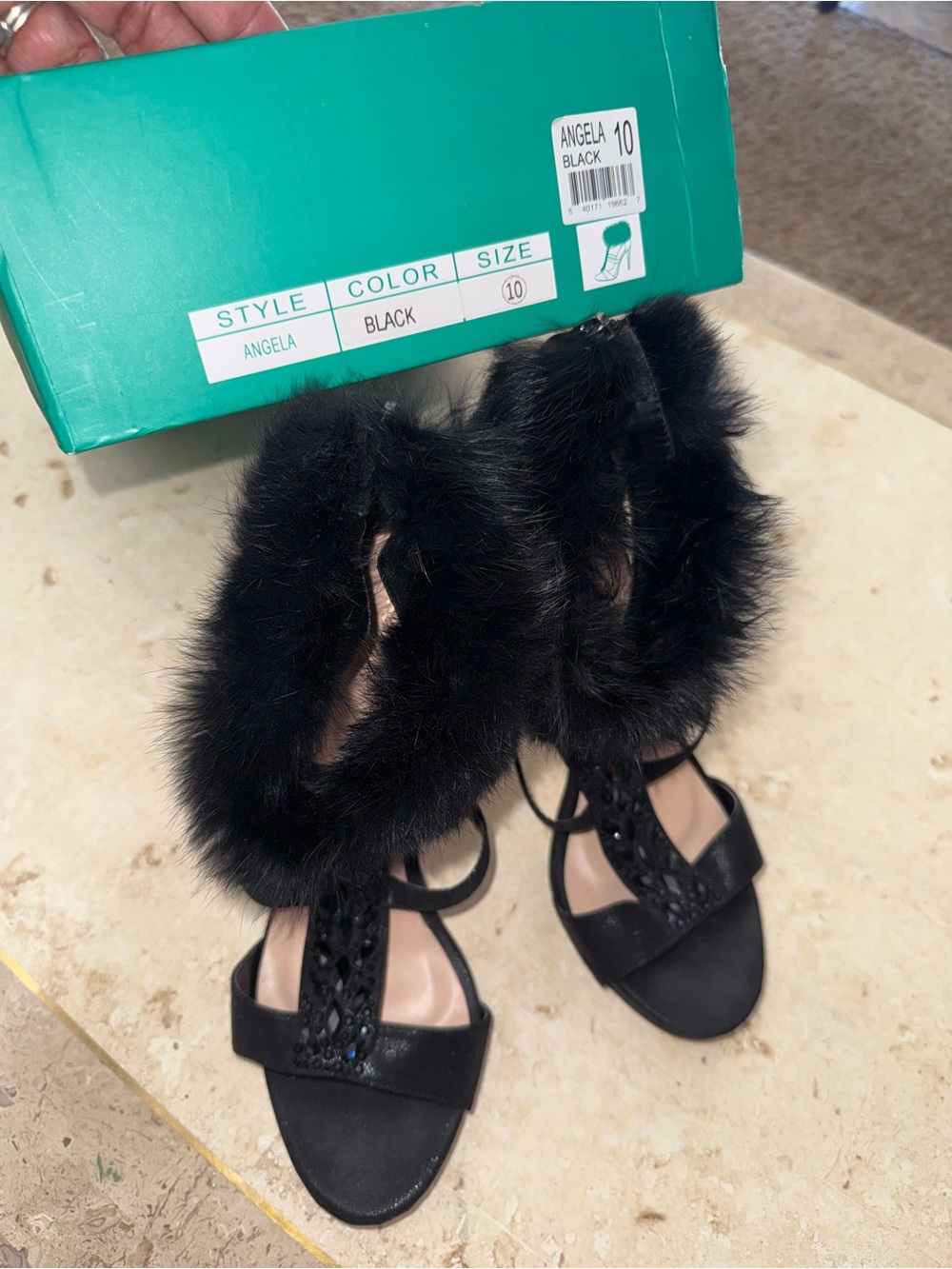 Angel Black Fur-Trim High Heel Sandals - Angel